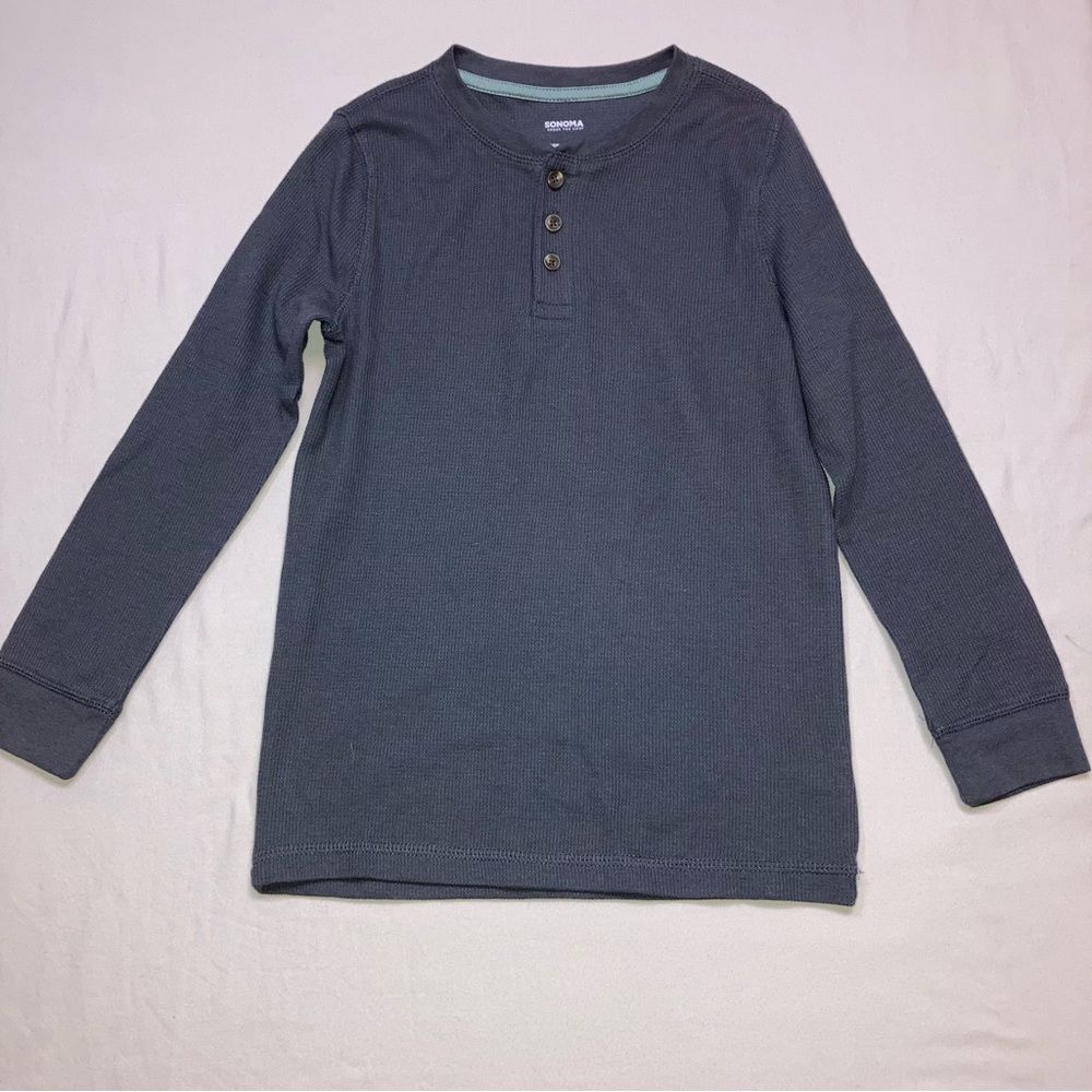Waffle Long Sleeve Shirt Boy’s Small Gray Blue Soft Shirt Tee Flannel Top Fall